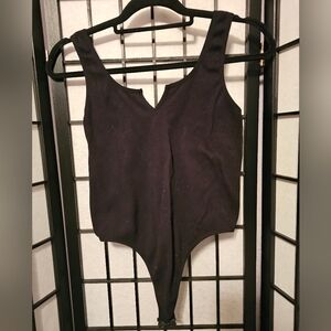 Black Bodysuit Top Sleeveless V Neck Tank Thong Cut One Piece‎ Jumpsuit